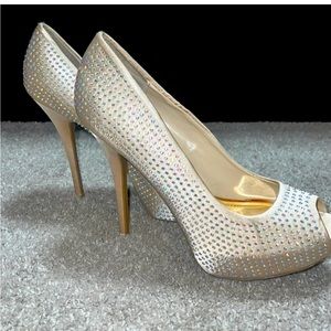 Jennifer Lopez nude rhinestone AB 8.5 heels open toe